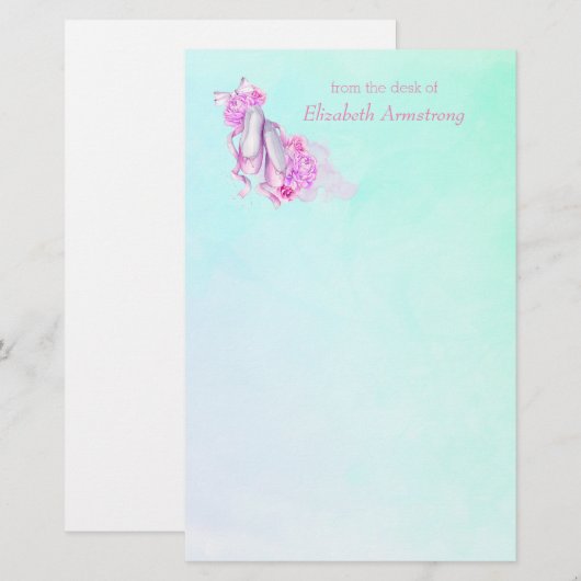 Gepersonaliseerde roze Waterverf balletschoenen Briefpapier (Voorkant / Achterkant)