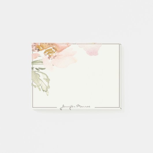Gepersonaliseerde roze waterverf bloem post-it® notes (Voorkant)