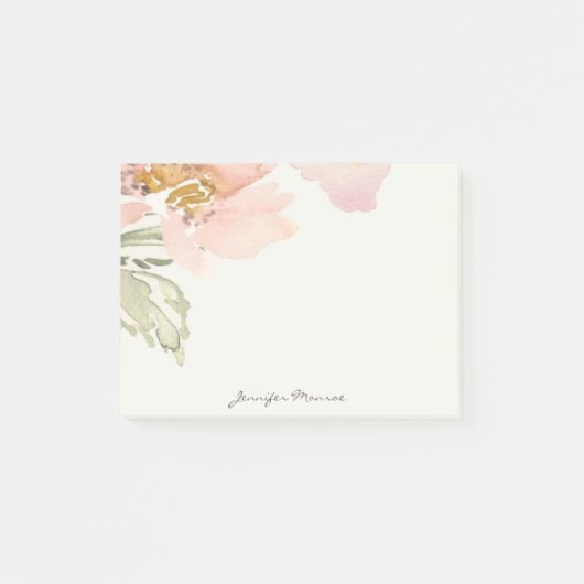 Gepersonaliseerde roze waterverf bloem post-it® notes (Voorkant)