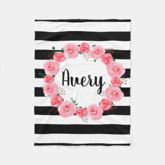 Gepersonaliseerde roze Waterverf florale flacon Fleece Deken