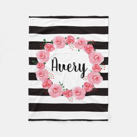 Gepersonaliseerde roze Waterverf florale flacon Fleece Deken (Voorkant)