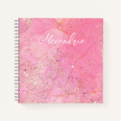 Gepersonaliseerde Roze Waterverf Glitter Moderne Notitieboek (Voorkant)