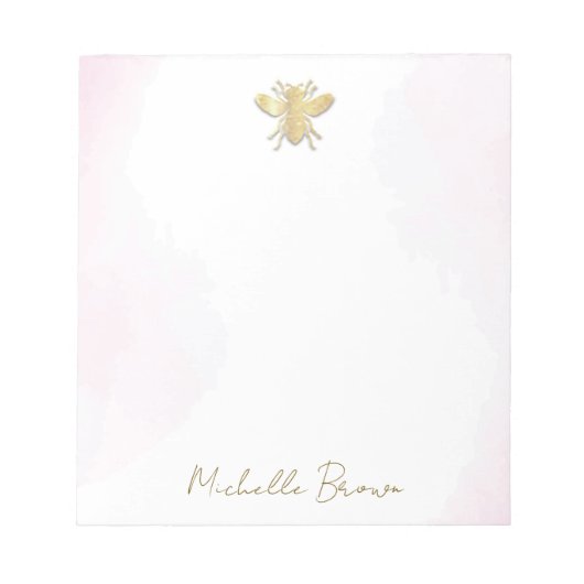 Gepersonaliseerde roze waterverf - Golden Honey Be Notitieblok (Voorkant)