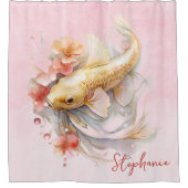 Gepersonaliseerde Roze Waterverf Goud Koi Vis Bloe Douchegordijn (Voorkant)