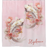 Gepersonaliseerde Roze Waterverf Goud Koi Vis Bloe Douchegordijn (Voorkant)