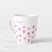 Gepersonaliseerde roze Waterverf harten Valentijns Latte Mok (Linkerhoek)