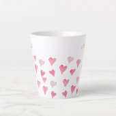 Gepersonaliseerde roze Waterverf harten Valentijns Latte Mok (Voorkant)