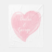 Gepersonaliseerde roze Waterverf Heart Wedding Fleece Deken (Voorkant)