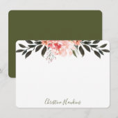 Gepersonaliseerde roze Waterverf Modern Greenery F Notitiekaartje (Voorkant / Achterkant)