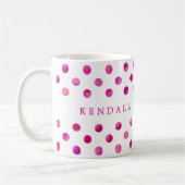 Gepersonaliseerde roze Waterverf polka stippen Koffiemok (Links)