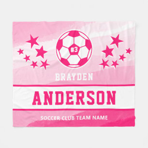 Gepersonaliseerde Roze Waterverf Voetbal Speler Na Fleece Deken