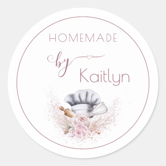 Gepersonaliseerde Roze Waterverf Zelfgemaakt bakke Ronde Sticker (Voorkant)