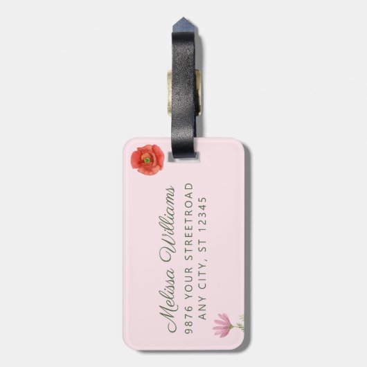 Gepersonaliseerde roze wilde bloem bagagelabel (Achterkant verticaal)