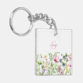 Gepersonaliseerde roze wilde bloem sleutelhanger (Voorkant Links)
