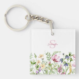 Gepersonaliseerde roze wilde bloem sleutelhanger