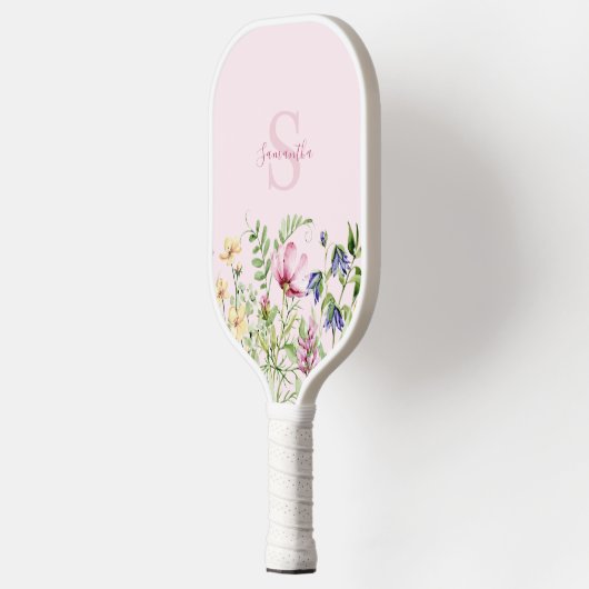 Gepersonaliseerde roze Wildflower Bloemen Pickleball Paddle (Links)