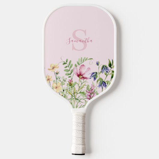 Gepersonaliseerde roze Wildflower Bloemen Pickleball Paddle (Achterkant)