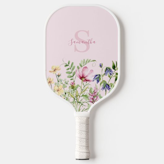 Gepersonaliseerde roze Wildflower Bloemen Pickleball Paddle (Voorkant)