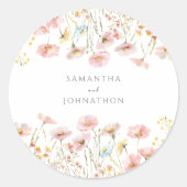 Gepersonaliseerde roze Wildflower Waterverf bruilo Ronde Sticker (Voorkant)