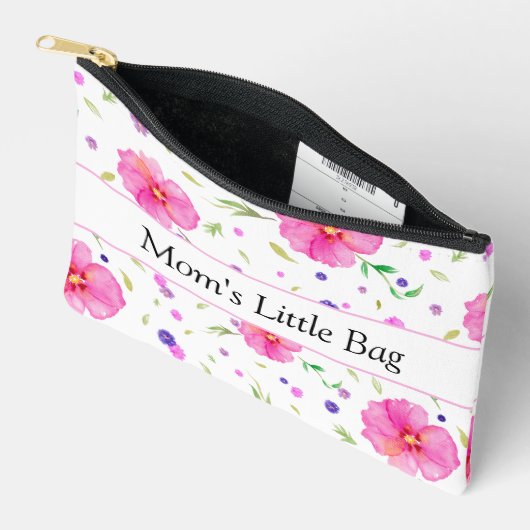 Gepersonaliseerde roze Wildflower Waterverf Pouch Etui (Open)