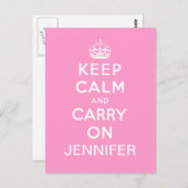 Gepersonaliseerde Roze Wit Blijf kalm en ga verder Briefkaart (Voorkant / Achterkant)
