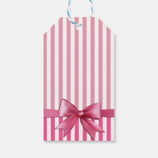 Gepersonaliseerde Roze & Wit Gestreepte Sticker me Cadeaulabel (Achterkant)