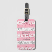 Gepersonaliseerde Roze Wit Grijs Zilver Glitter Bagagelabel (Voorkant (verticaal))