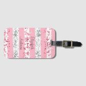 Gepersonaliseerde Roze Wit Grijs Zilver Glitter Bagagelabel (Voorkant (horizontaal))