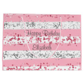 Gepersonaliseerde Roze Wit Grijs Zilver Glitters Groot Cadeauzakje (Achterkant)