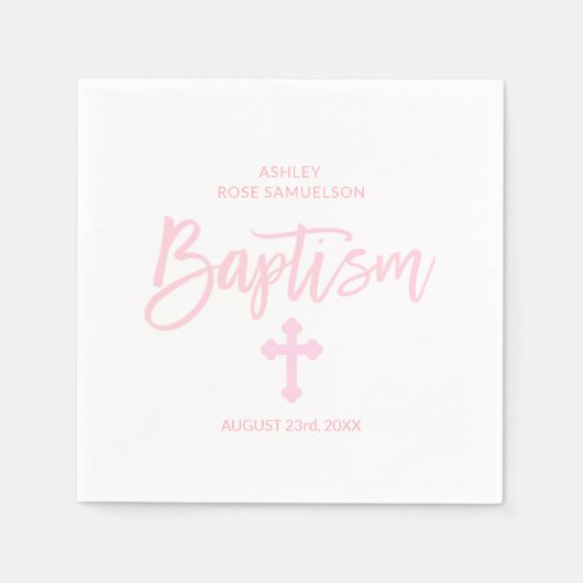 Gepersonaliseerde Roze Wit Kruis MEISJE DOOP Servet (Voorkant)