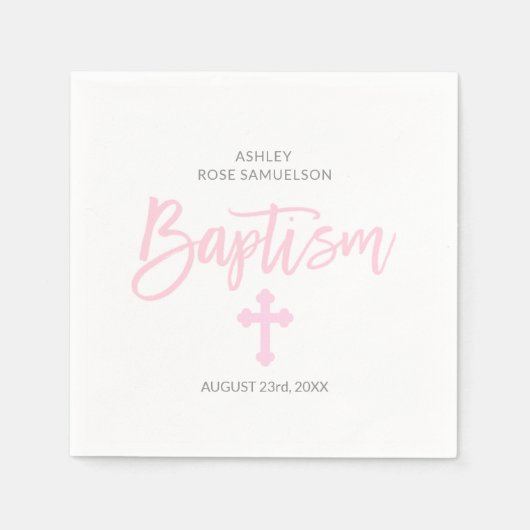 Gepersonaliseerde Roze Wit Kruis MEISJE DOOP Servetten (Voorkant)