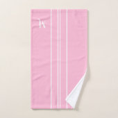 Gepersonaliseerde Roze Wit Monogrammed Racing Stri Bad Handdoek (Handdoek)