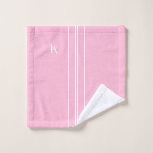 Gepersonaliseerde Roze Wit Monogrammed Racing Stri Bad Handdoek (Wasdoekje)