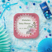 Gepersonaliseerde roze & witte bloemen papieren bordje (Feest)