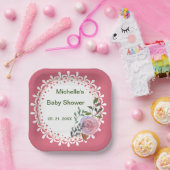 Gepersonaliseerde roze & witte bloemen papieren bordje (Feest)