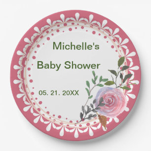 Gepersonaliseerde roze & witte bloemen papieren bordje