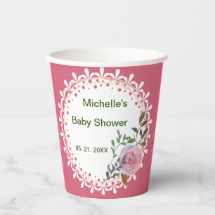 Gepersonaliseerde Roze & Witte Bloemen Papieren Cu Bekers