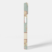Gepersonaliseerde roze witte blosrozen op blauw Case-Mate iPhone case (Achterkant / Rechts)
