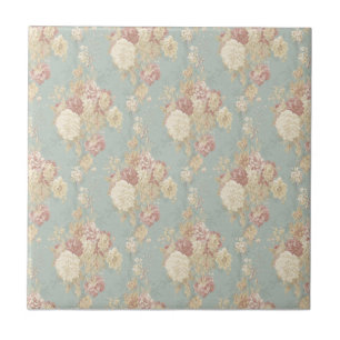 Gepersonaliseerde roze witte blosrozen op blauw tegeltje