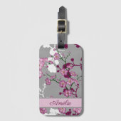 Gepersonaliseerde roze witte Bourgogne bloesems Bagagelabel (Voorkant (verticaal))