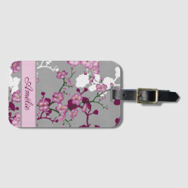 Gepersonaliseerde roze witte Bourgogne bloesems Bagagelabel