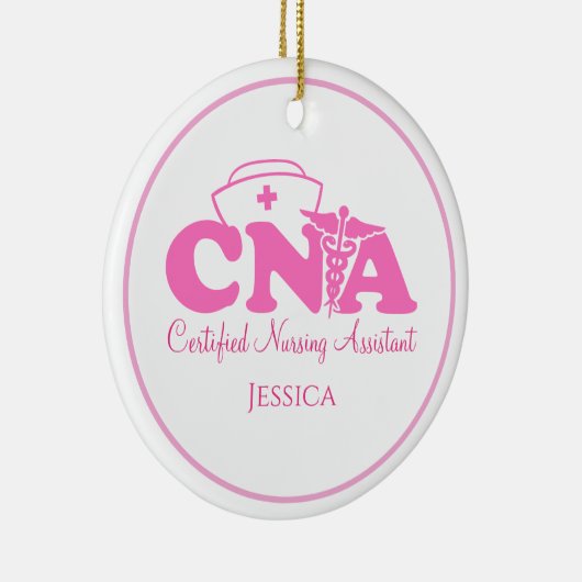 Gepersonaliseerde roze witte CNA zuster Kerstmis Keramisch Ornament (Rechts)