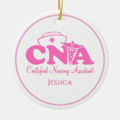 Gepersonaliseerde roze witte CNA zuster Kerstmis Keramisch Ornament (Voorkant)