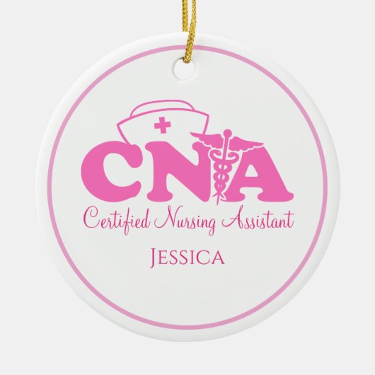 Gepersonaliseerde roze witte CNA zuster Kerstmis Keramisch Ornament (Voorkant)