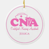 Gepersonaliseerde roze witte CNA zuster Kerstmis Keramisch Ornament (Achterkant)