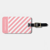 Gepersonaliseerde Roze Witte Gestreepte Bagage Lab Bagagelabel (Voorkant horizontaal)