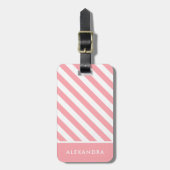Gepersonaliseerde Roze Witte Gestreepte Bagage Lab Bagagelabel (Voorkant verticaal)