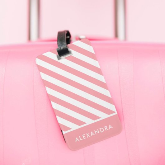 Gepersonaliseerde Roze Witte Gestreepte Bagage Lab Bagagelabel