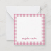 Gepersonaliseerde Roze Witte Gingham Notitiekaartje (Voorkant)