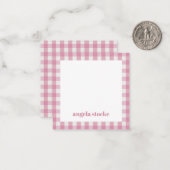 Gepersonaliseerde Roze Witte Gingham Notitiekaartje (Voorkant / Achterkant in situ)